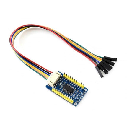 Waveshare IO Expansion Board for Extending 16 Input Output Pins in Projects small MCP23017 I2C module with rainbow jumper cables