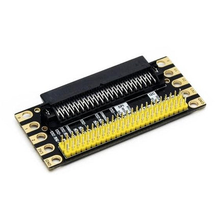 Waveshare Expansion Board for Micro:bit I/O Connections - black breakout board with 3.5mm edge connector and yellow pin header for easy sensor and LED prototyping