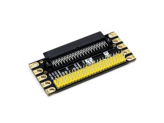 Waveshare Expansion Board for Micro:bit I/O Connections - black breakout board with 3.5mm edge connector and yellow pin header for easy sensor and LED prototyping