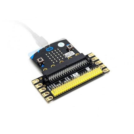 Waveshare Expansion Board for Micro:bit I/O Connections showing breakout pins, micro:bit attached, and headers for prototyping projects
