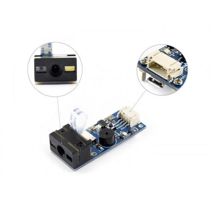 Waveshare Barcode Scanner Module for 1D and 2D Code Reading compact board with camera sensor, USB connector and ribbon cable for barcode scanning