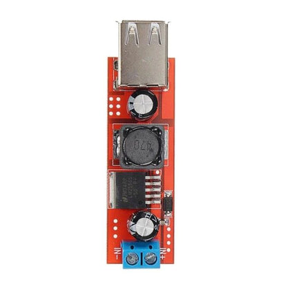 Dual USB Power Converter for Everyday Mobile Device Charging compact red DC-to-USB module with dual outputs for charging phones and tablets