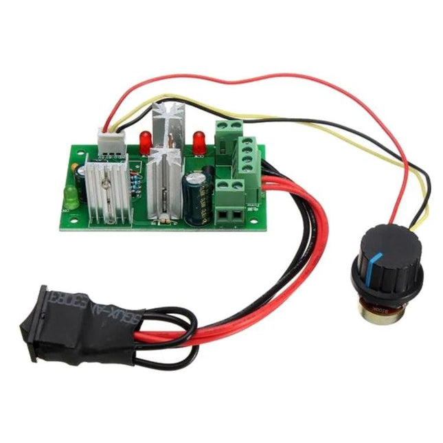 DC Motor Speed Controller with Reversible Switch for PWM Adjustment - Landa tianrui board with knob, wiring, and terminal blocks for hobby motor control