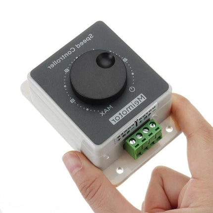 DC Motor Speed Controller with Adjustable Speed and Protective Housing — compact PWM controller with potentiometer and terminal block