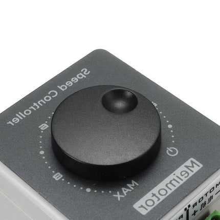 DC Motor Speed Controller with Adjustable Speed and Protective Housing - close-up of potentiometer dial and PWM speed control