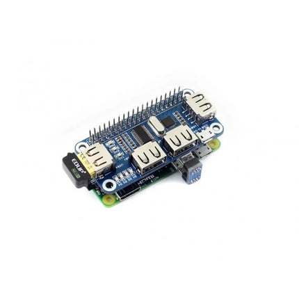 Waveshare 4-Port USB Hub HAT for Raspberry Pi Devices — compact USB hub HAT with four ports and USB-to-UART serial for Raspberry Pi prototyping