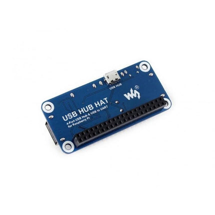 Waveshare 4-Port USB Hub HAT for Raspberry Pi Devices mounted as USB to UART serial hub with four USB ports and 40-pin connector