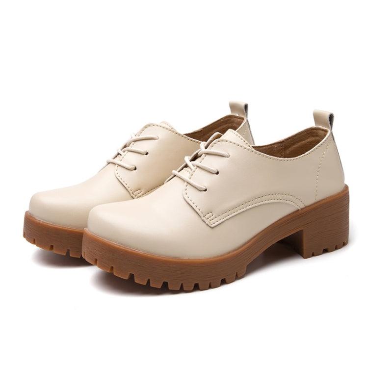 Stylish Round Toe Thick-Heeled Microfiber Leather Casual Shoes for Women