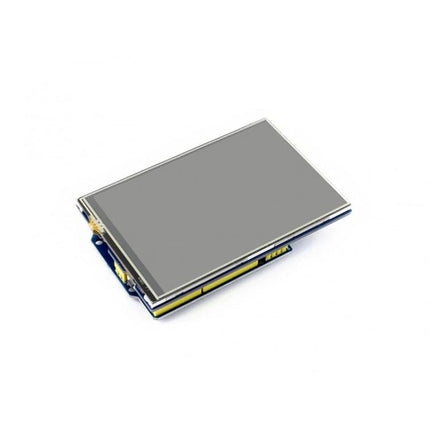 Versatile 4-Inch Touch LCD Shield for Arduino Projects showing resistive 480x320 touchscreen mounted on Arduino-compatible shield