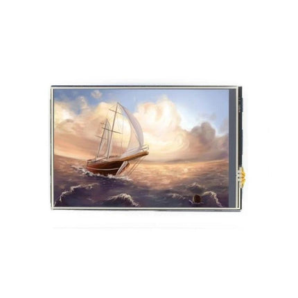 Versatile 4-Inch Touch LCD Shield for Arduino Projects showing a 4-inch resistive 480x320 display with sailing scene, compact prototyping display