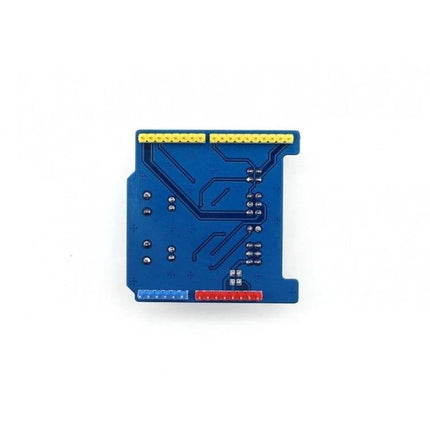 Waveshare RS485 CAN Shield for NUCLEO Arduino Communication Projects blue PCB viewed from back with header pins for RS485 and CAN connections