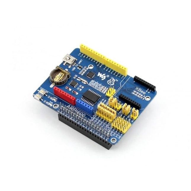 Waveshare Adapter Board for Arduino and Raspberry Pi Compatibility - blue ARPI600 board with Arduino shield headers and XBee socket
