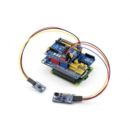 Waveshare Adapter Board for Arduino and Raspberry Pi Compatibility stacked with Arduino shields, XBee support and sensor modules