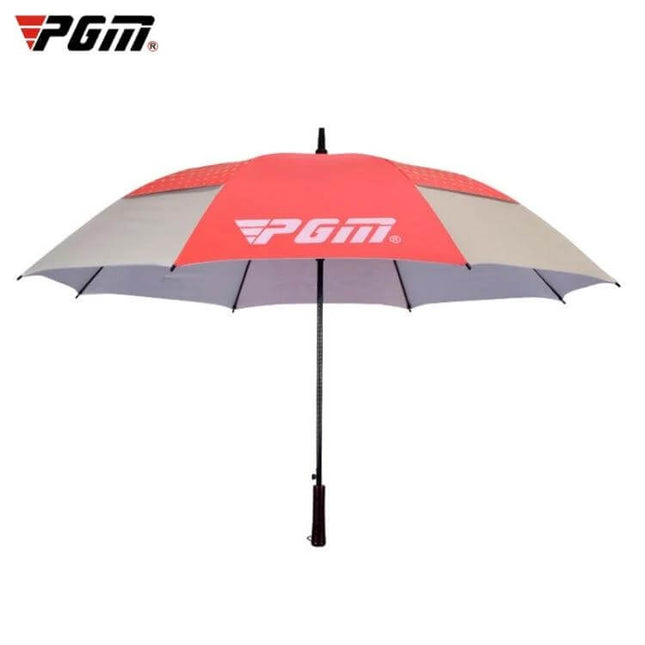 PGM 53-Inch Automatic Golf Umbrella for Sun Protection in Red shown open with large canopy and ergonomic handle