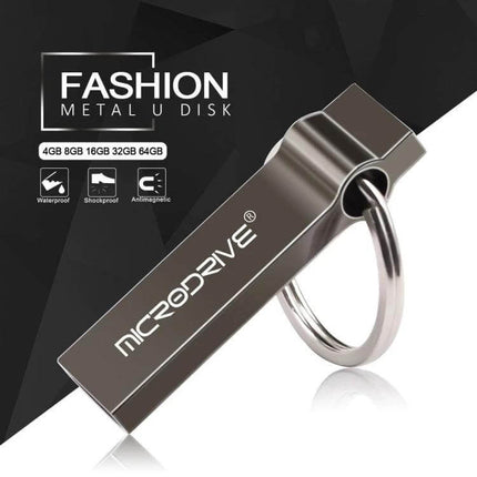 Portable MicroDrive 4GB Metal Keychain USB Storage Drive - compact metal USB flash drive on keyring, waterproof shockproof design