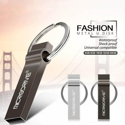 Portable MicroDrive 4GB Metal Keychain USB Storage Drive - compact metal USB keychain for files, photos, music, waterproof & shockproof