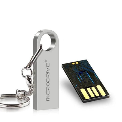 MicroDrive 16GB USB Flash Drive for File Storage and Transfer slim metal keyring flash drive in silver with removable USB connector