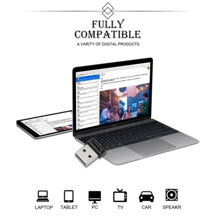 Compact 16GB USB Flash Drive for Everyday File Storage and Transfer showing drive plugged into laptop with tablet and compatibility icons