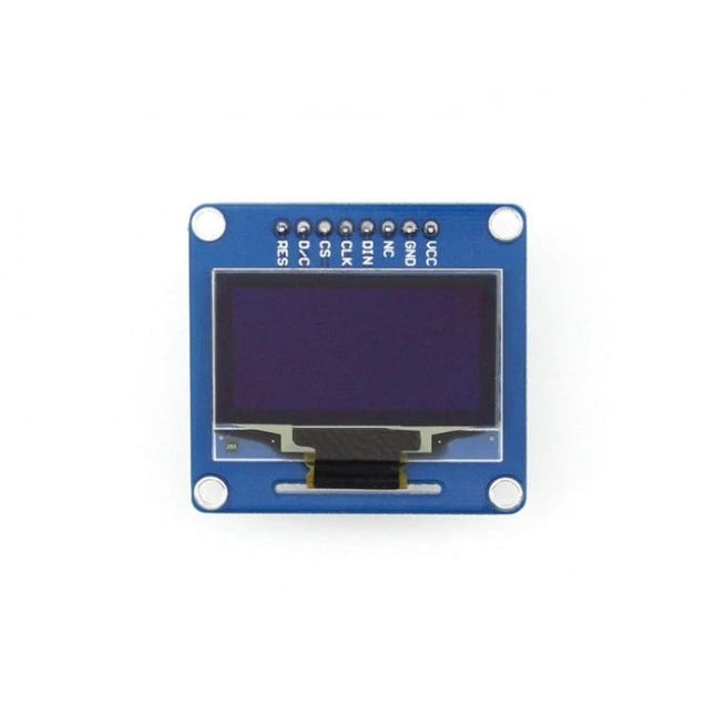 Waveshare 1.3 Inch Blue OLED Display for Electronics Projects showing compact 128x64 blue OLED module for wearables, IoT and embedded prototypes