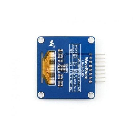 Waveshare 1.3 Inch Blue OLED Display for Electronic Projects - top-down view of blue PCB module with 128x64 OLED connector and header pins