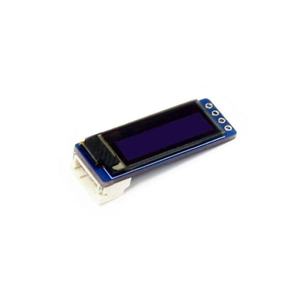 Waveshare 0.91 Inch OLED Display for Compact Electronic Projects showing small blue module with connector and black screen for microcontroller data