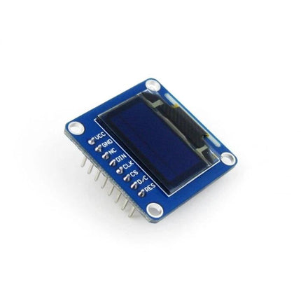 Waveshare 0.96 Inch OLED Display for Electronic Projects showing compact SSD1306 module with header pins for IoT and microcontroller prototypes