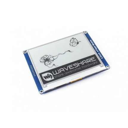 Waveshare 4.2 Inch E-Ink Display for Everyday Shelf Signage showing 400x300 shelf label with Waveshare logo and floral image
