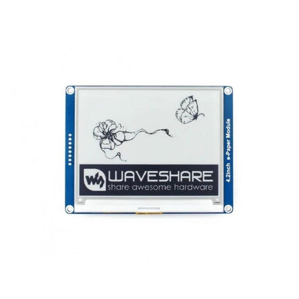 Waveshare 4.2 Inch E-Ink Display for Everyday Shelf Signage - 400x300 SPI e-paper module showing logo and floral demo