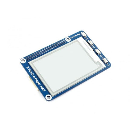 Waveshare 2.7 Inch E-Ink HAT for Raspberry Pi Low Power Display showing 264x176 e-paper module with SPI header and buttons