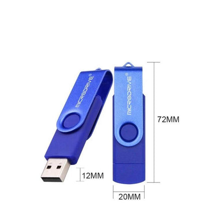 Compact 32GB USB Drive for Phone and Computer File Transfer - blue rotating dual-use USB for quick phone-to-PC backups