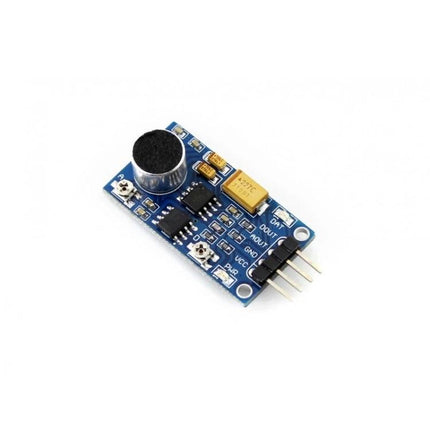 Waveshare Sound Sensor for Ambient Detection and Audio Tasks compact module with LM386 amplifier on blue PCB for smart home and DIY projects