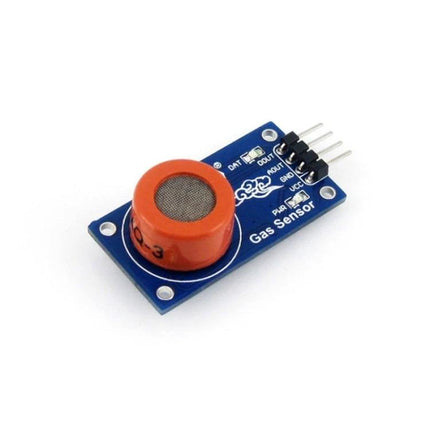 Waveshare Gas Sensor for Alcohol and Ethanol Detection in Air - blue sensor module with orange gas sensing head and 4-pin header