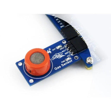 Waveshare Gas Sensor for Alcohol and Ethanol Detection in Air — blue circuit board gas sensor module with orange sensing head and header cable