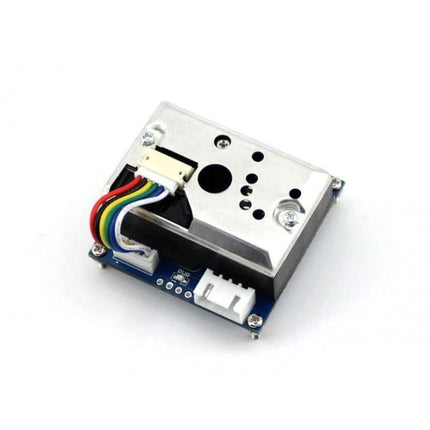 Waveshare Dust Sensor for Detecting Fine Airborne Particles mounted PCB with multicolor cable, metal housing and connector for PM2.5 air quality monitoring
