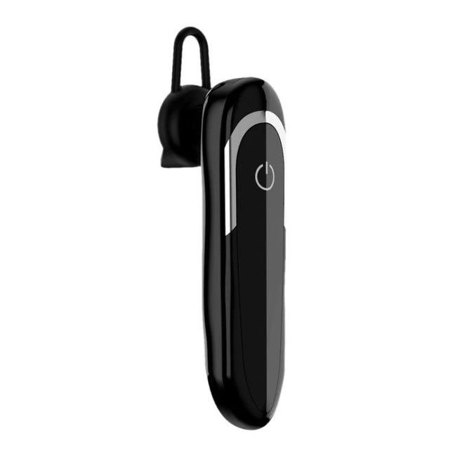 Moloke Hanging-Ear Bluetooth Headphones For Commuting sleek black hanging-ear earbud with power button and ear hook