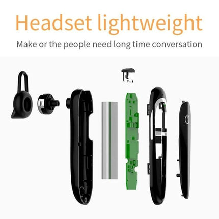 Moloke Hanging-Ear Bluetooth Headphones For Commuting showing exploded view of lightweight black earpiece components