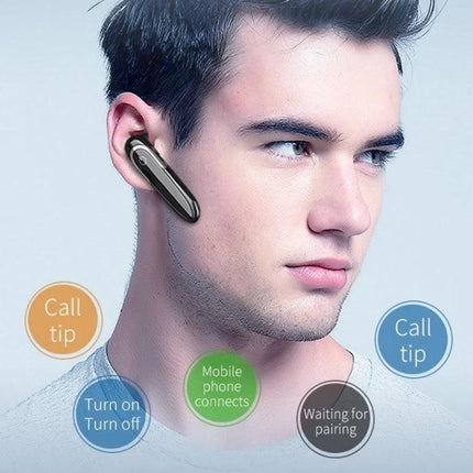 Moloke Hanging-Ear Bluetooth Headphones For Commuting shown on model with secure hanging-ear fit and clear call performance