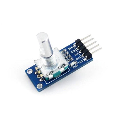 Waveshare Rotation Sensor for Detecting Clockwise and Anti-Clockwise Rotations compact PCB module with rotary knob, pins labeled VCC GND and signal