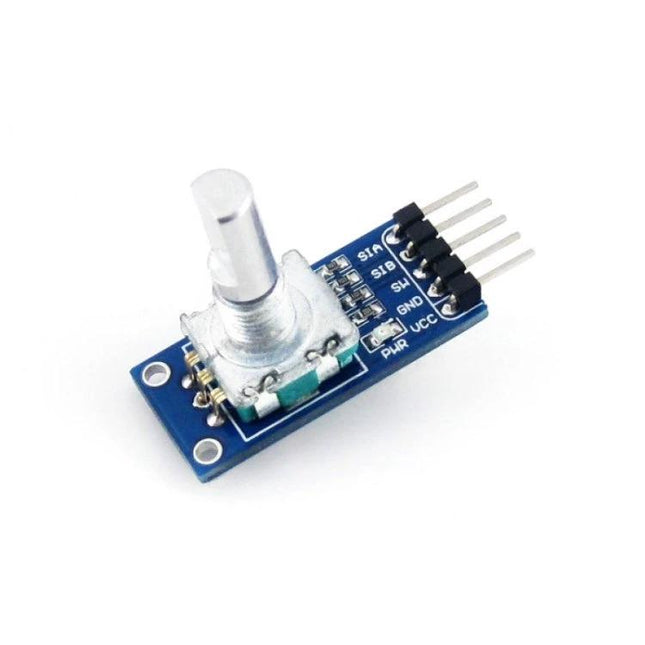 Waveshare Rotation Sensor for Detecting Clockwise and Anti-Clockwise Rotations compact PCB module with rotary knob, pins labeled VCC GND and signal