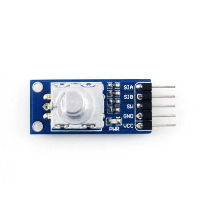 Waveshare Rotation Sensor for Detecting Clockwise and Anti-Clockwise Rotations compact module showing rotary encoder, pins labeled S1A S1B SW GND VCC for precise position tracking
