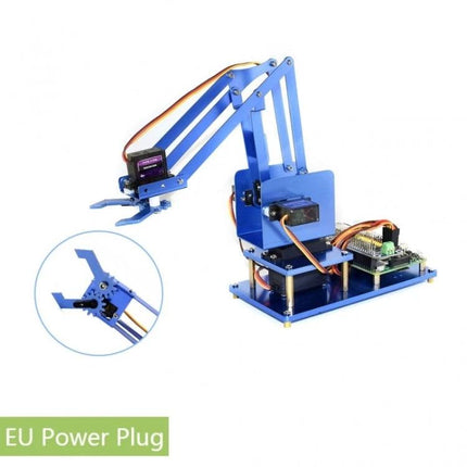 Waveshare 4-DOF Metal Robot Arm Kit for Raspberry Pi Exploration with metal arm, four servos and servo driver HAT on base (EU power plug)