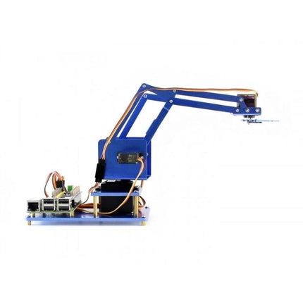 Waveshare 4-DOF Metal Robot Arm Kit for Raspberry Pi Exploration assembled with servo HAT, metal arm and Raspberry Pi for robotics experiments