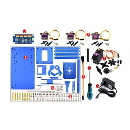 Waveshare 4-DOF Metal Robot Arm Kit for Raspberry Pi Exploration unassembled parts kit with metal servos, servo driver HAT and power adapter