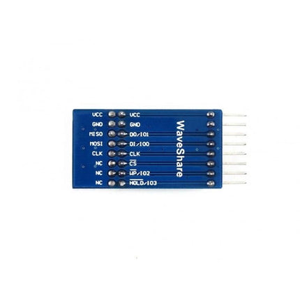 Waveshare Serial Flash Board for Electronic Data Storage compact W25Q128JV SPI module with pin labels for microcontroller prototyping and data logging