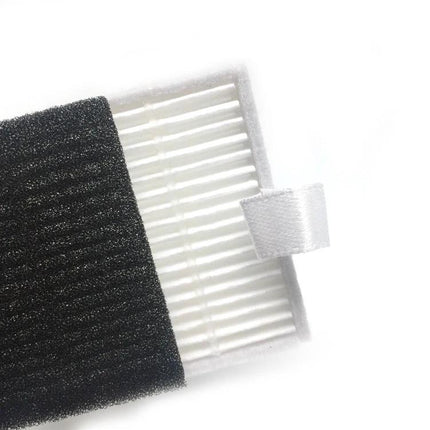 ILIFE A4 Robot Replacement Side Brushes, Rags, and Filters Kit replacement white pleated filter with black foam pre-filter for allergen reduction
