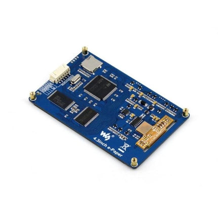 Waveshare 4.3 Inch Electronic Paper Display Module shown as blue e-ink controller board with serial interface and mounting posts