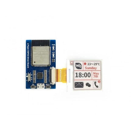 Waveshare Universal e-Paper Driver Board with Wireless Connectivity showing ESP32 board connected to small e-Paper display for IoT projects