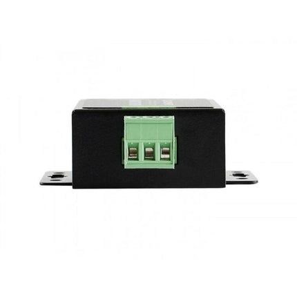 Waveshare RS485 to Ethernet Converter with US Plug Adapter compact black box showing RS485 terminal block for industrial networking