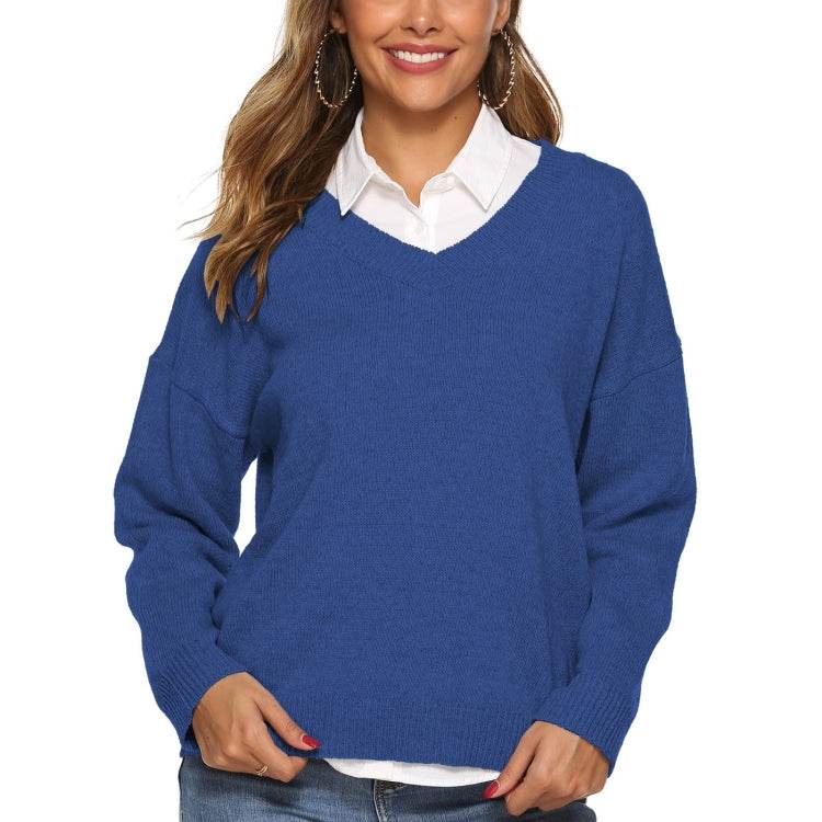 Solid Color Simple V-neck Sweater in S, M, L, XL Sizes