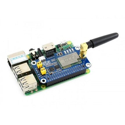 Waveshare LoRa HAT for Raspberry Pi with 433MHz Frequency mounted on Raspberry Pi showing SX1268 module and antenna for long-range IoT